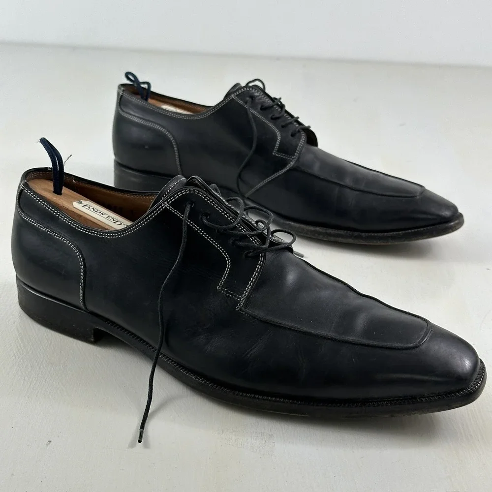 SANTONI Men's Oxford Shoes 10.5 Black‎ Smooth Leather Lace Up Made In Italy $585
